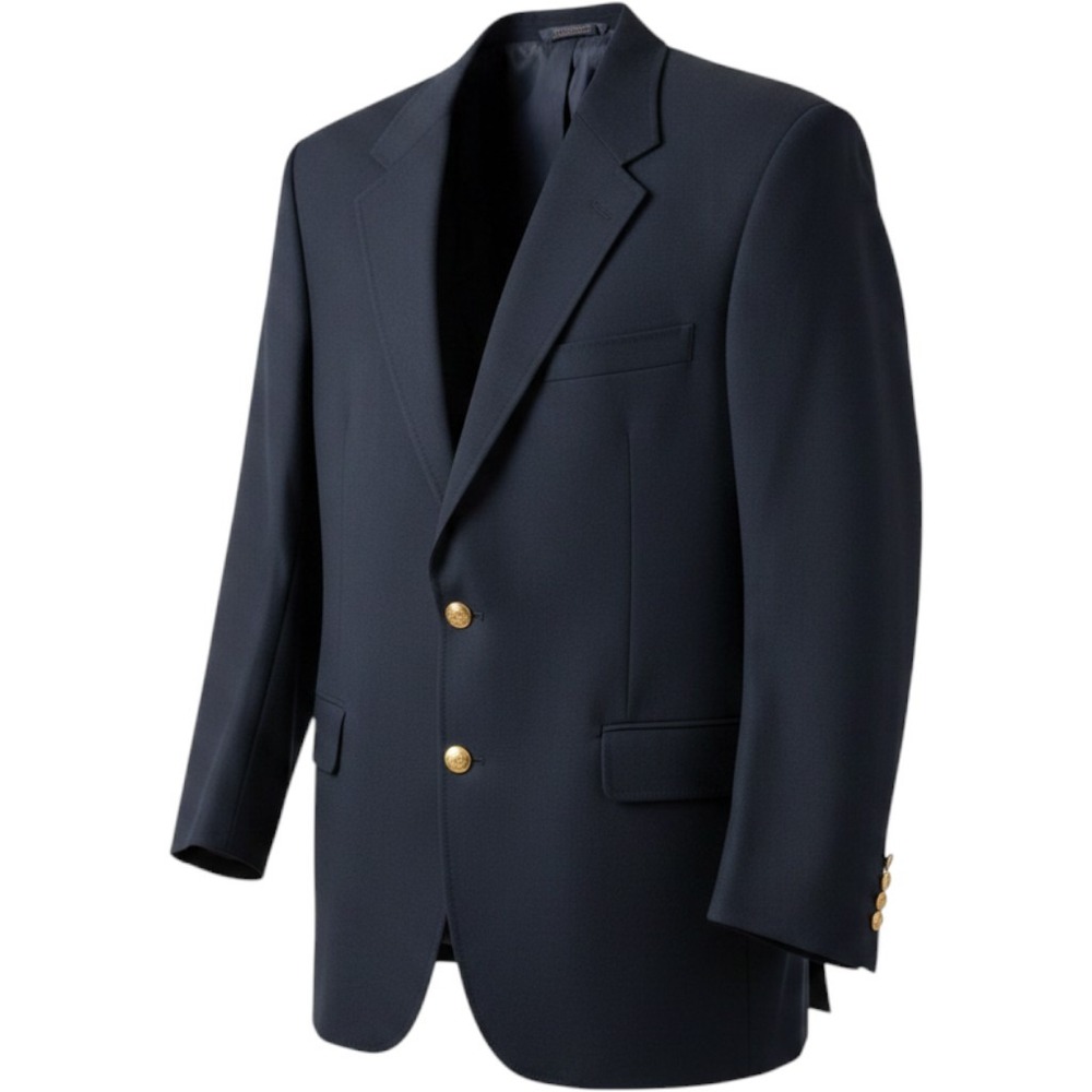 Nordstrom Blazer Mens 42L Navy Blue 100% Wool Gold Crest Buttons Two-Button 42 L